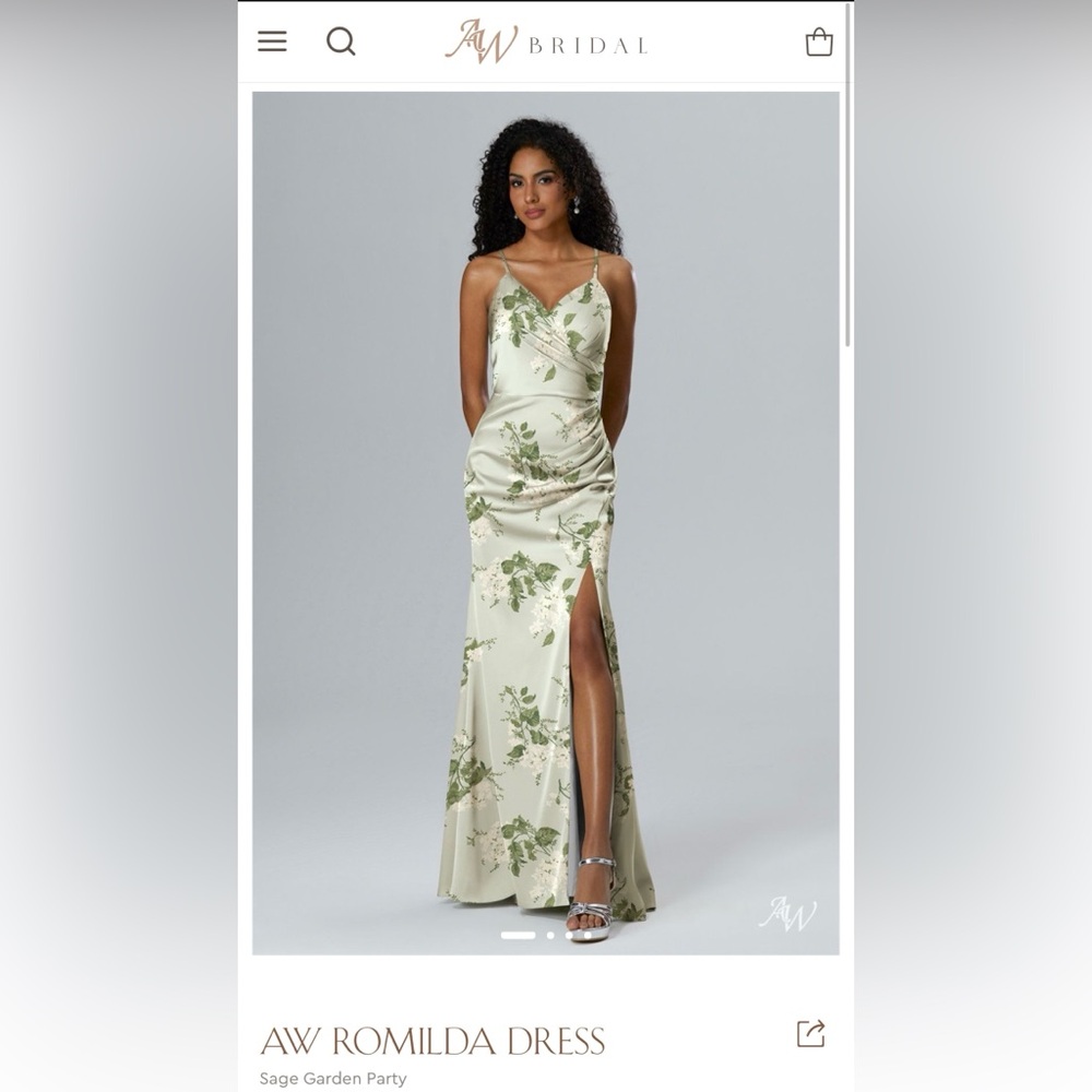 AW Bridal Sage Green Floral Bridesmaid Dress *UNWORN*
Silhouette: Romilda